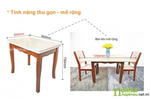 Không chỉ sở hữu mặt đá cao cấp, bàn ăn A1916 còn được trang bị tính năng thu gọn và mở rộng
