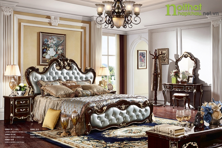 Giường ngủ ngọc trai nâu bóng G8801X