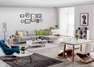 Bộ sofa nỉ nhập khẩu kết hợp bàn trà theo phong cách Scandinavian