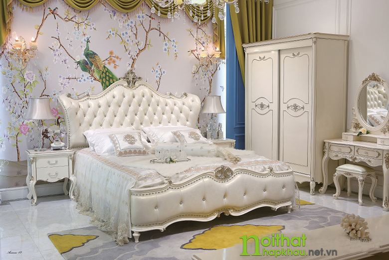 Giường ngủ tommy sơn ngọc trai 6008