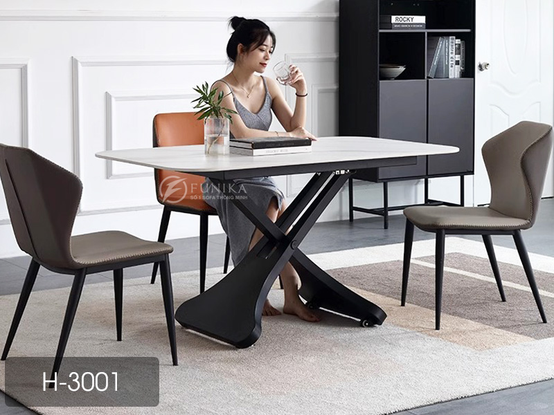 bàn trà mặt đá nâng hạ cao cấp H3001 khi làm bàn ăn