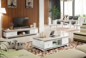 Bàn trà gỗ mặt đá sang trọng cho phòng khách đón năm mới 2018