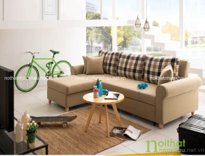 Sofa giường thông minh và bàn trà nhập khẩu phong cách đơn giản, với tông màu trầm