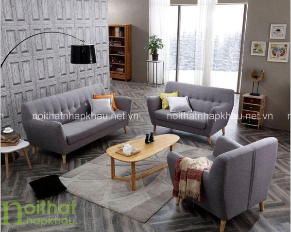 Phòng khách thanh lịch với bộ sofa màu xám đơn giản và trẻ trung