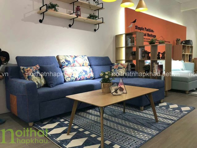 Mẫu sofa giường màu xanh đẹp và ấn tượng cho phòng khách thoáng mát trong mùa hè