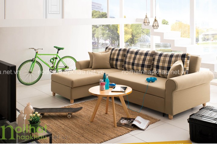 Mẫu sofa vải êm ái cùng kiểu dáng gọn gàng đảm bảo an toàn cho bé