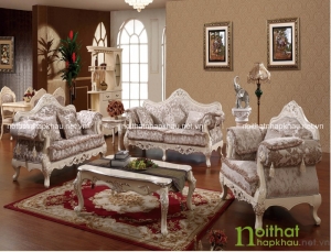 Sofa tân cổ điển với gam màu nhẹ nhàng, kết hợp họa tiết hoa thanh lịch