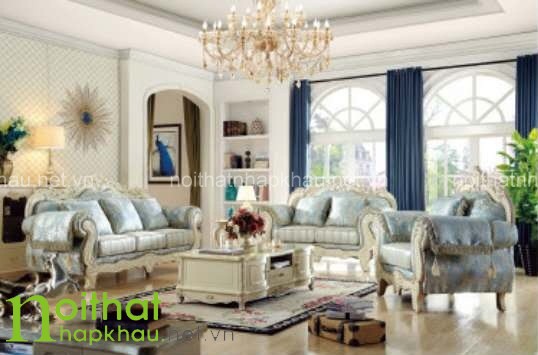 Sofa cổ điển cao cấp 801 màu xanh trang nhã