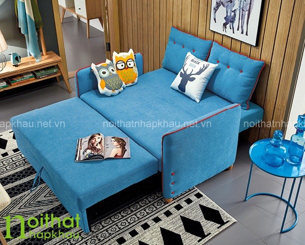 Sofa giường thông minh gam màu xanh trẻ trung và kiểu dáng đơn giản dành cho những khách hàng bận rộn