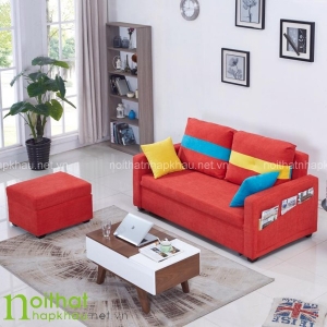 Sofa giường thông minh màu đỏ ấm áp và trẻ trung trong không gian gia đình
