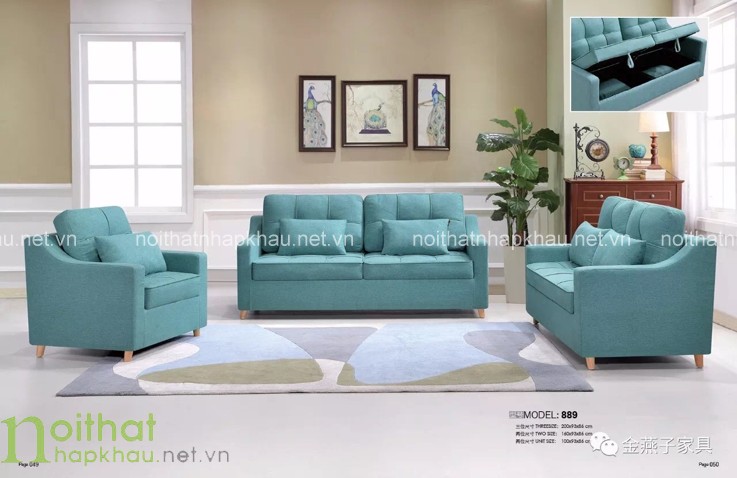 Thiết kế sofa da màu xanh phóng khoáng và ấn tượng cho phòng khách đẹp