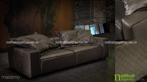 Ghế sofa nhập khẩu cao cấp chất liệu da bò thật với đường chỉ may tinh tế, nuột nà